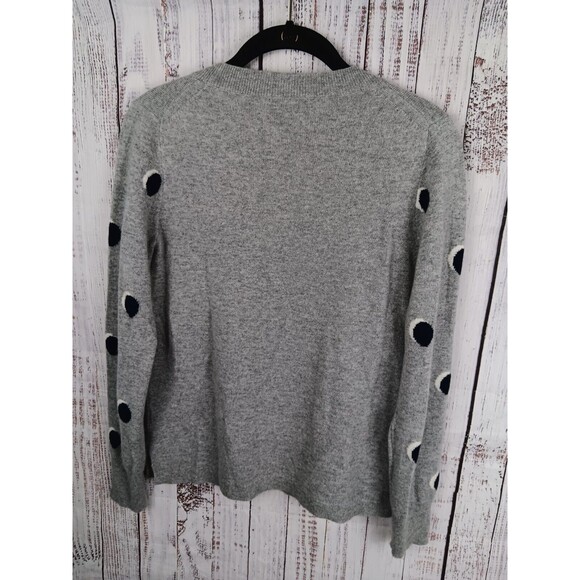 J. Crew Sweater Women’s Small Gray Cashmere Polka Dot Long Sleeve Pullover - Picture 2 of 6